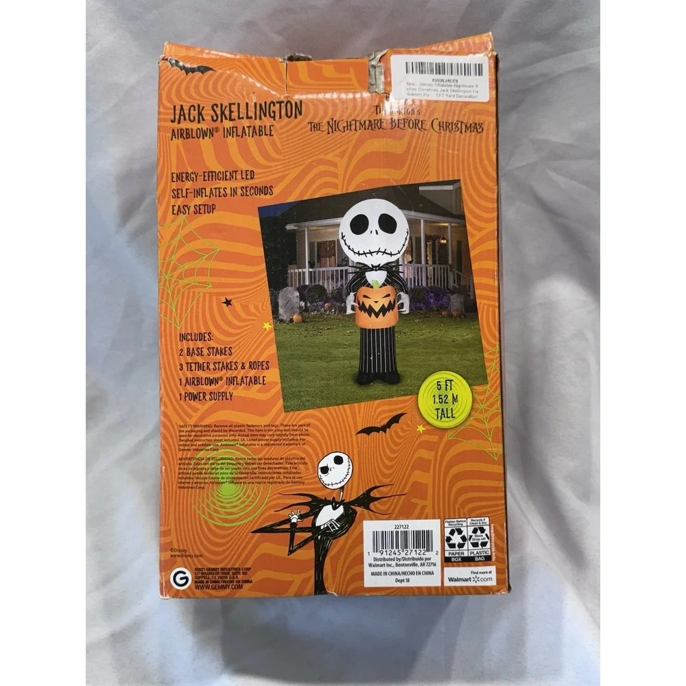 Disney The Nightmare Before Christmas Light Up Jack Skel Inflatable 5' Halloween